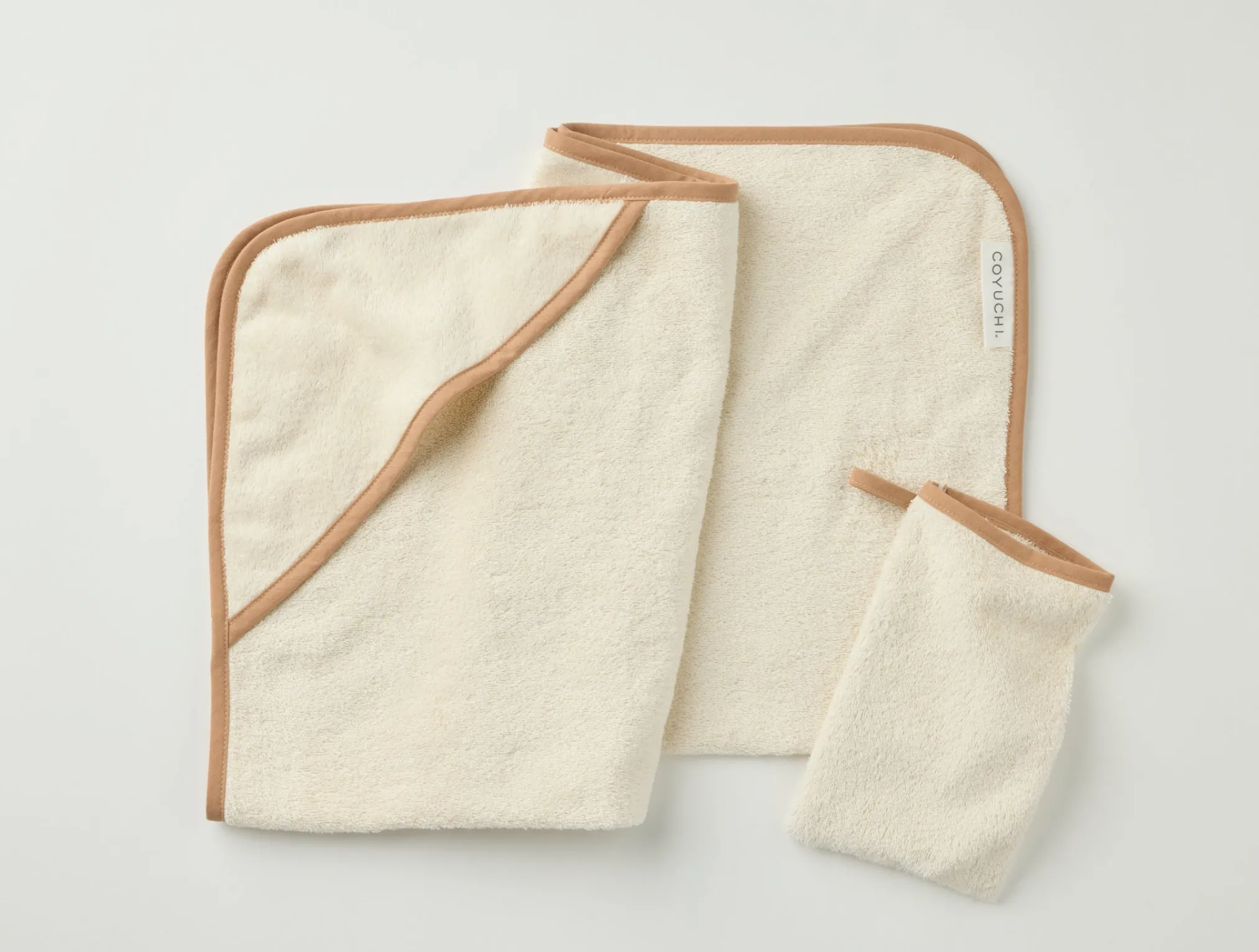 Coyuchi Cloud Loom™ Organic Baby Hooded Towel and Bath Mitt Set< Baby|Baby Bedding