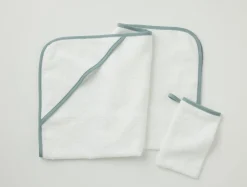 Coyuchi Cloud Loom™ Organic Baby Hooded Towel and Bath Mitt Set< Baby|Baby Bedding