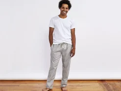 Coyuchi Men's Striped Organic Crinkled Pajama Pants< Men's Sleep