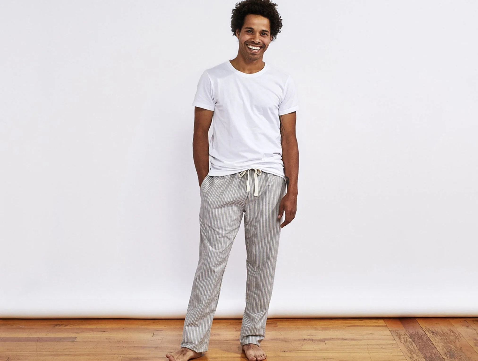 Coyuchi Men's Striped Organic Crinkled Pajama Pants< Men's Sleep